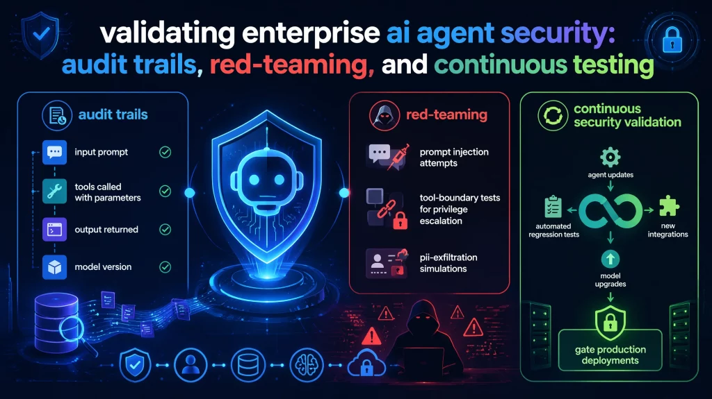 Validating Enterprise AI Agent Security: Audit Trails, Red-Teaming, and Continuous Testing