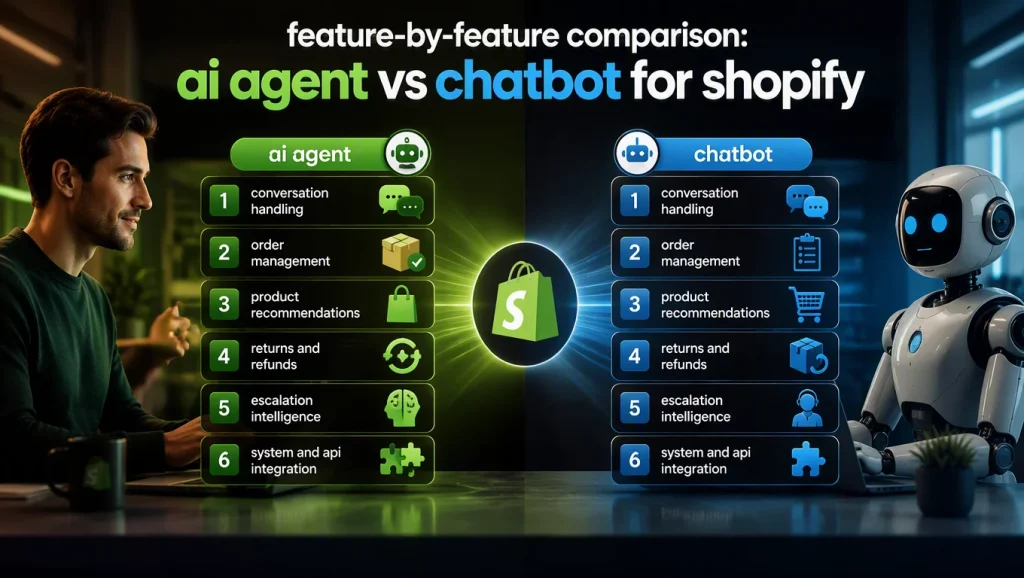 Feature-by-Feature Comparison: AI Agent vs Chatbot for Shopify