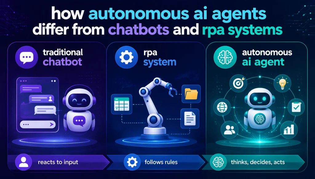 How Autonomous AI Agents Differ from Chatbots and RPA Systems