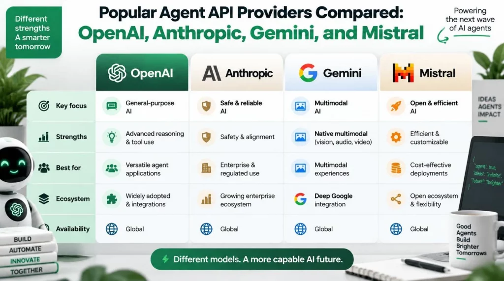 Popular Agent API Providers Compared: OpenAI, Anthropic, Gemini, and Mistral