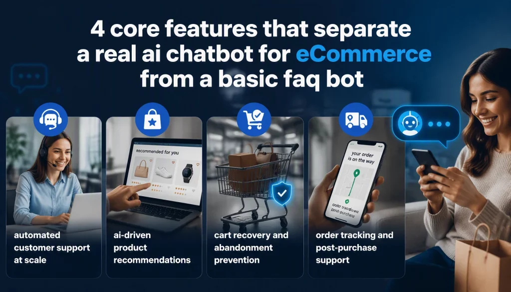 4 Core Features That Separate a Real AI Chatbot for eCommerce From a Basic FAQ Bot