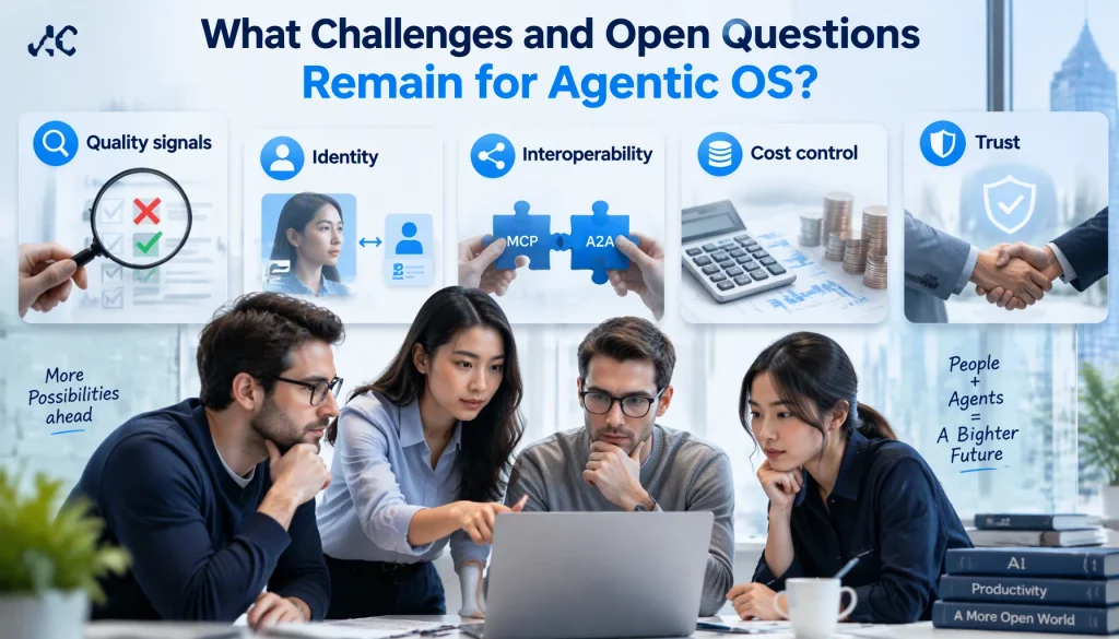 What Challenges and Open Questions Remain for Agentic OS?