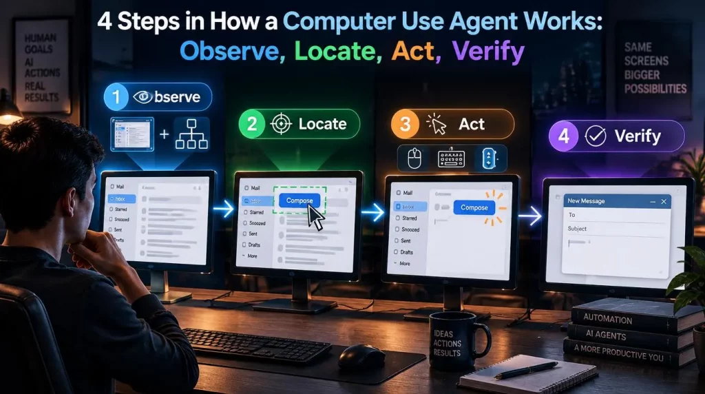 4 Steps in How a Computer Use Agent Works: Observe, Locate, Act, Verify